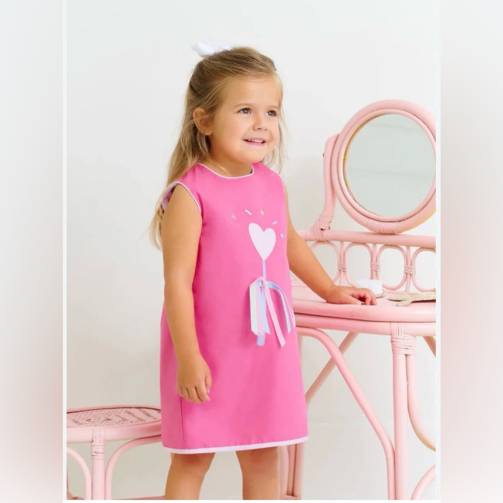 Beaufort bonnet co Girls Pink Heart Ribbon Annie apron Dress birthday 12-18 mo